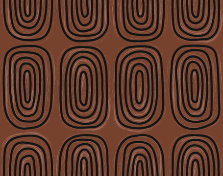 Abstract seamless pattern with irregular rectangular outlines on a terracotta backdrop sketched by hand. For textiles, branding, packaging, endpaper in a rustic, artisanal vibe. Vector illustration