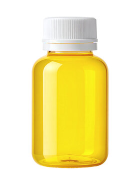 Yellow medicine bottle with a white plastic cap containing liquid vitamin supplement or pharmaceutical syrup for health and wellness&nbsp;