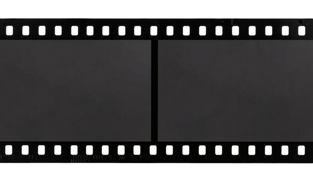 Negative film strip containing two blank rectangular frames for photography projects with dark grey texture&nbsp;