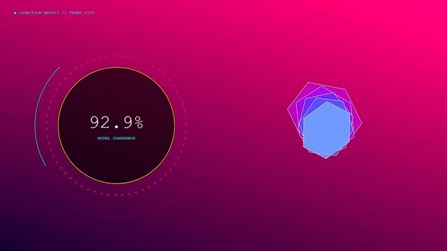 Model drift captured in a digital interface displaying fluctuating data percentages and animated layered geometric shapes over a vibrant gradient screen in a minimalist motion display
