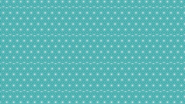 Seamless scrolling teal and white asanoha pattern, looping animated background for video titles and streams, 4K 58 seconds