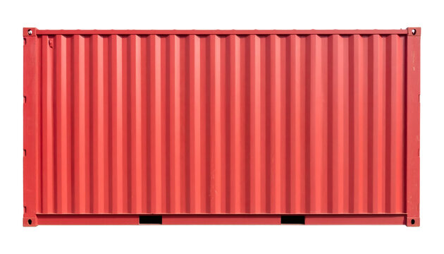 Shipping container side view featuring a vibrant red industrial metal cargo unit with vertical corrugated texture for global logistics and storage&nbsp;