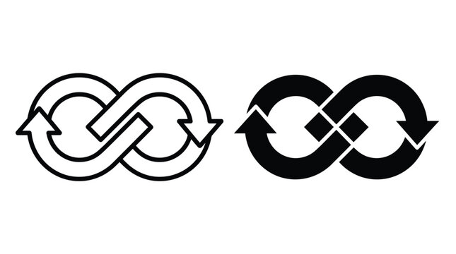 Infinity recycle arrow loop icons representing continuous circular economy sustainability and waste management concepts