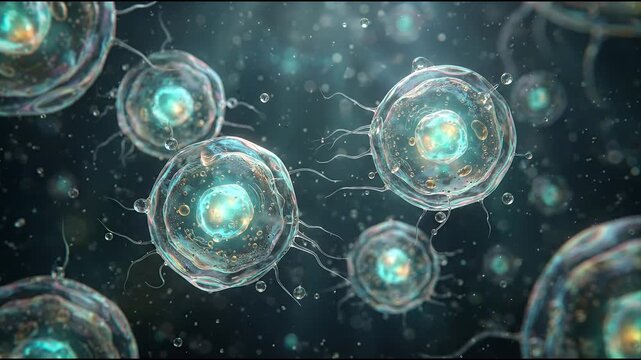 Luminous Translucent Cellular Membrane Nodes Suspended in Fluid