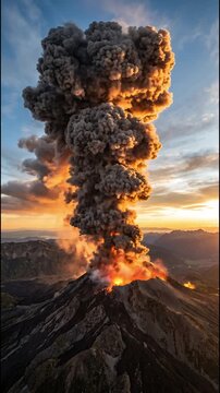 Rising volcanic ash smoke column subsurface scattering