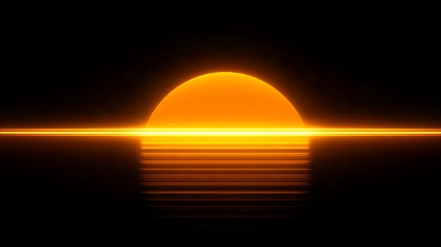 Vibrant orange retro sunset with glowing horizontal neon split line, dark abstract outrun background for autumn vaporwave overlays