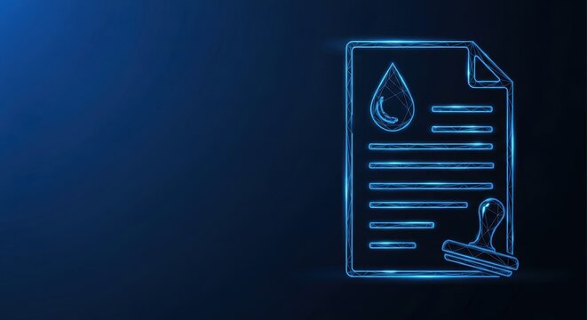 Digital Document Icon with Water Drop Symbol