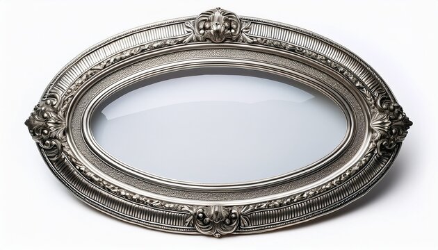 ornate silver oval picture frame with intricate detailing designed for displaying artwork or photos