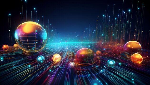 digital spheres captivating visuals of glowing spheres and abstract data visualizations against a dark backdrop perfect for tech and science themes ai generative