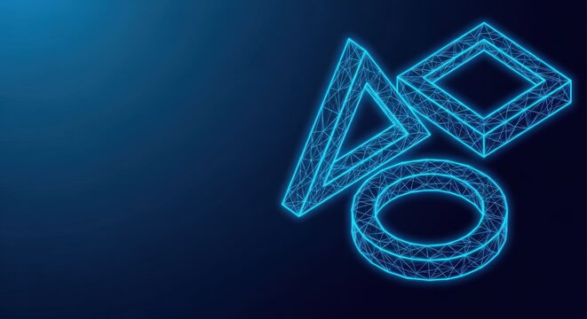 PlayStation Gaming Symbols Neon Blue Glow Abstract Futuristic Technology Background