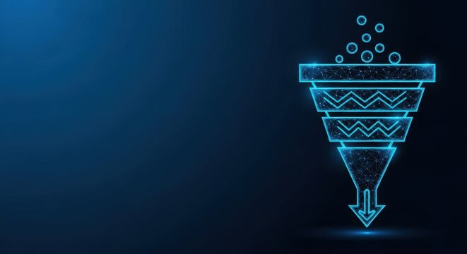 Digital Filter Icon Processing Data Streams on a Dark Blue Background