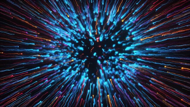 Red-orange particles transforming into clean blue light streams, representing carbon emission reduction and environmental transition for ESG and climate technology media.