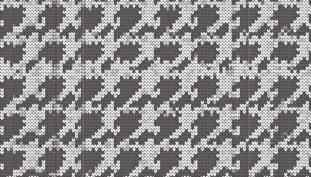 seamless houndstooth knitting pattern with grey and white geometric grid