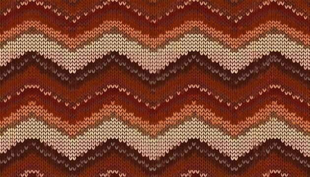 seamless geometric knitting pattern with brown and tan zigzag waves