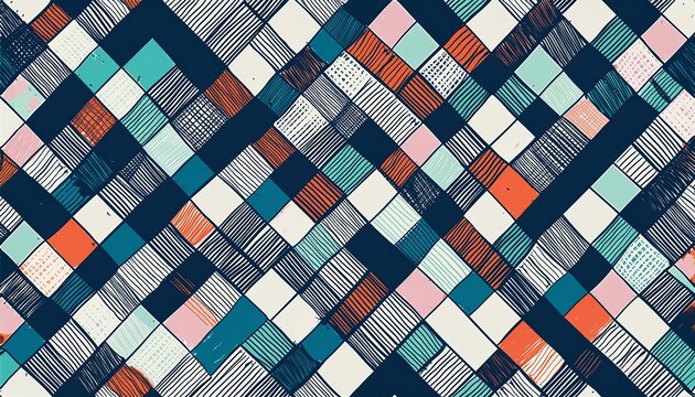 hand drawn distressed checkerboard seamless pattern