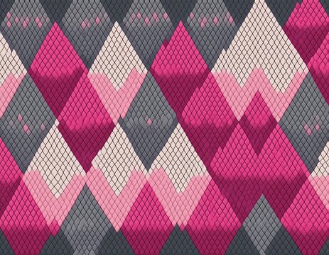 seamless argyle knitting pattern with pink and grey diamonds