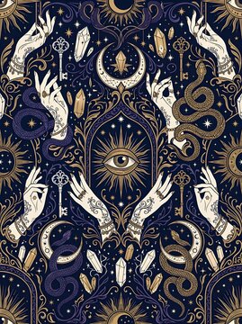 Mystical Esoteric Celestial Seamless Pattern Background