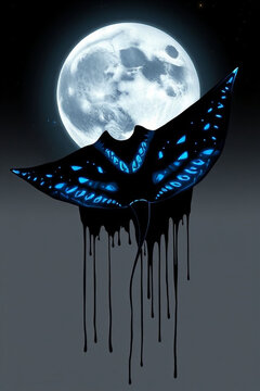 Striking Graphic Illustration Giant Manta Ray Gliding Through Dark Cosmic