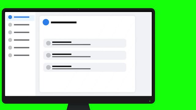 Computer Monitor Displaying Mockup Website User Interface on Green Screen Background.