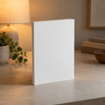 Blank paperback softcover book mockup on matte neutra, generative AI