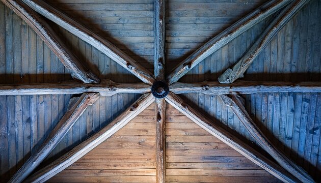 details of a medieval ceiling with wooden beams