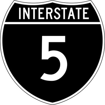 Interstate 5 Blank Shield Road Sign Highway Marker Black and White Design
