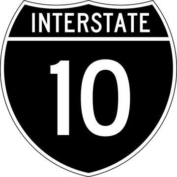 Interstate 10 Blank Shield Road Sign Highway Marker Black and White Design