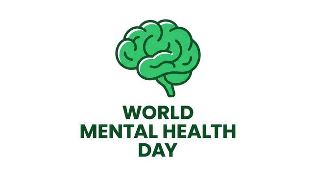 World mental health day brain icon with green text for awareness and support