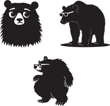 Bear Silhouette Collection, Wild Bear Black Vector Animal Illustration
