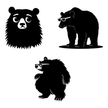 Bear Silhouette Collection, Wild Bear Black Vector Animal Illustration