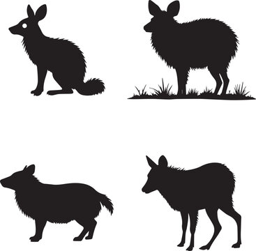 Wild Animal Silhouette Collection, Forest and Woodland Animal Black Vector