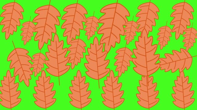 Neon green and orange oak leaves pattern transition. Suitable for autumn themed designs, backgrounds, stationery, or seasonal marketing materials.