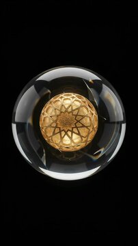 Futuristic crystal orb with glowing geometric core on a black background