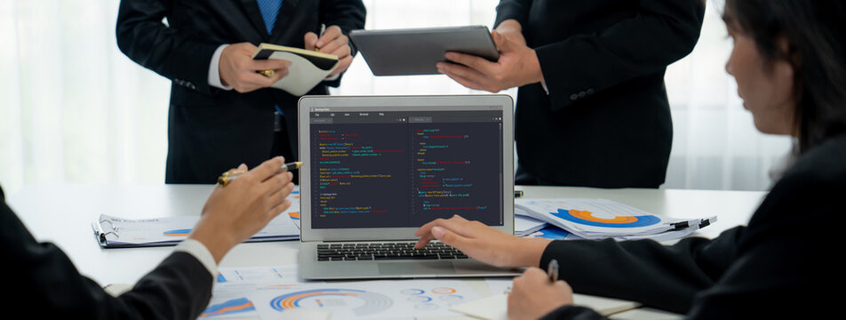 Software development programming on computer screen for brisk application and program coding