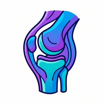 Colorful vector illustration of human knee joint anatomy showing bones