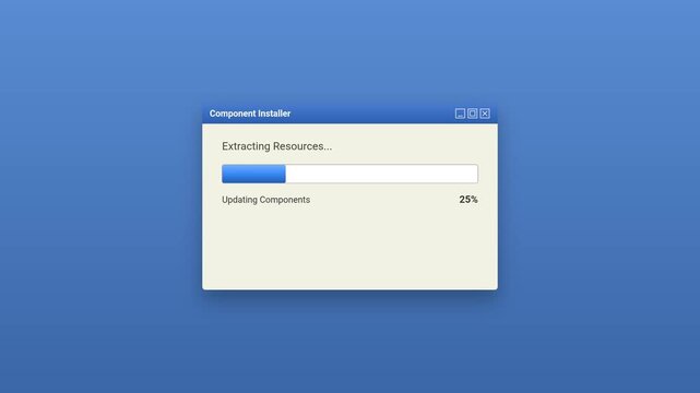 blue dynamic bar on retro software component installer dashboard animation on blue background