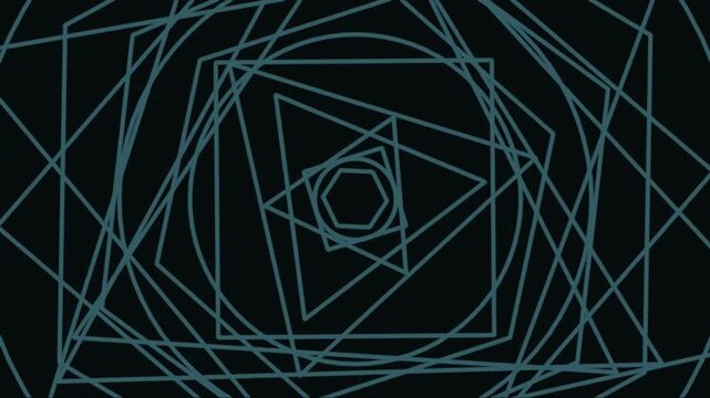 Abstract geometric line patterns rotating on dark background