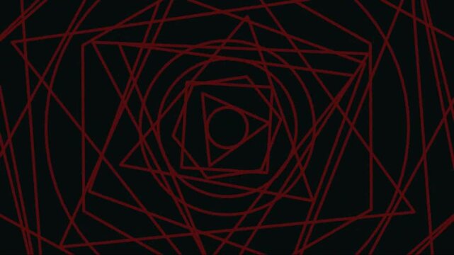 Abstract rotating geometric line patterns on black background