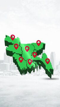3D Map Animation of Bangladesh with Red Location Pin