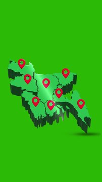 
3D Map Animation of Bangladesh with Red Location Pin
