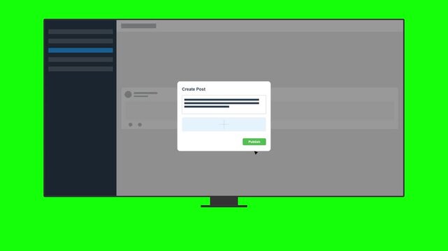Computer Monitor Mockup with UI UX Dashboard Interface on Green Screen Background.