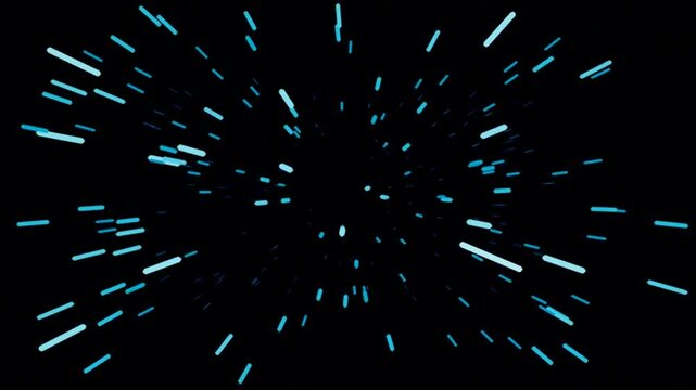 Blue hyper speed light streaks radiating on black background