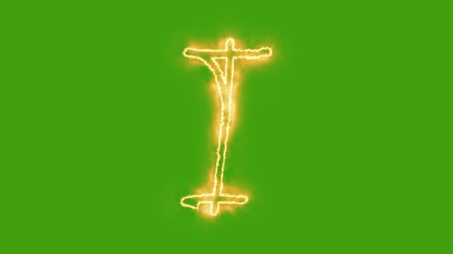 Glowing golden rune symbol animation on green screen, mystical ancient alphabet sign, fantasy magic effect