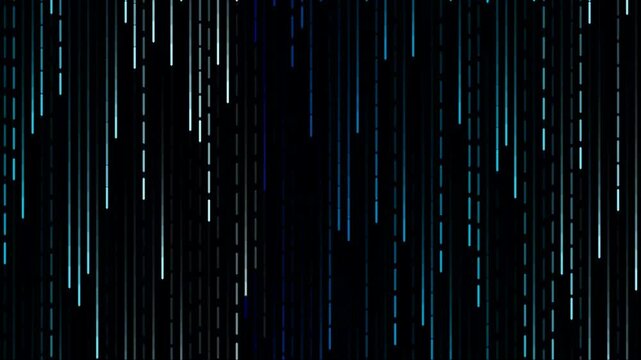Abstract digital rain of blue vertical lines on black background