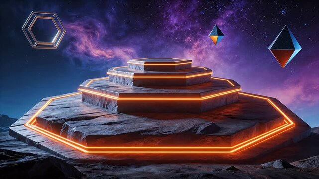 Futuristic platform in cosmic setting