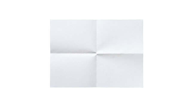 Paper sheet folded into four equal quarters lies flat on a plain transparent background.