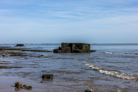 Pill boxes that now sit in the sea after cliff erosion. Shoy 21 Sept 2026.