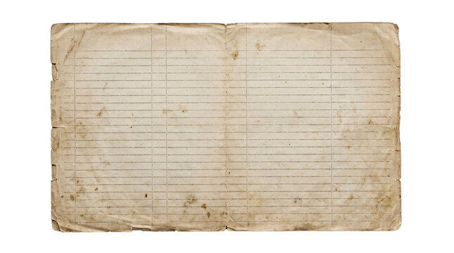 Ledger page from an old accounting book featuring ruled lines and stains.