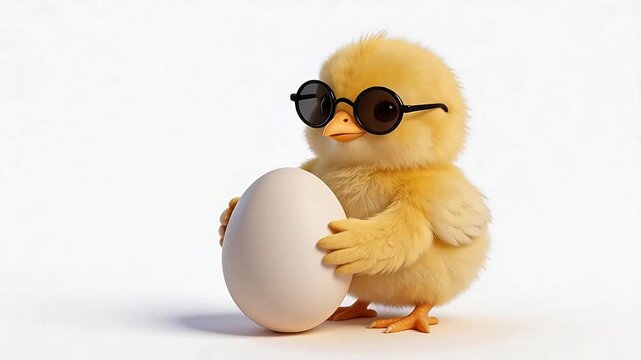 Baby chick with egg and sunglasses