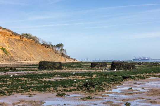 Pill boxes that now sit in the sea after cliff erosion. Shoy 21 Sept 2026.